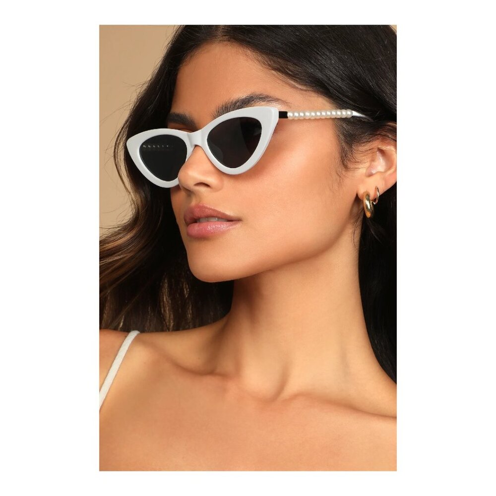 Lulus Pep Talk White Mini Cat-eye Pearl Sunglasses - Picture 4 of 4